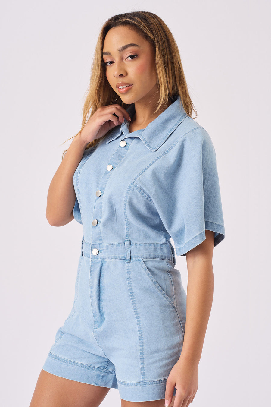 DENIM PLAYSUIT - BLUE -  Women's Denim Playsuit