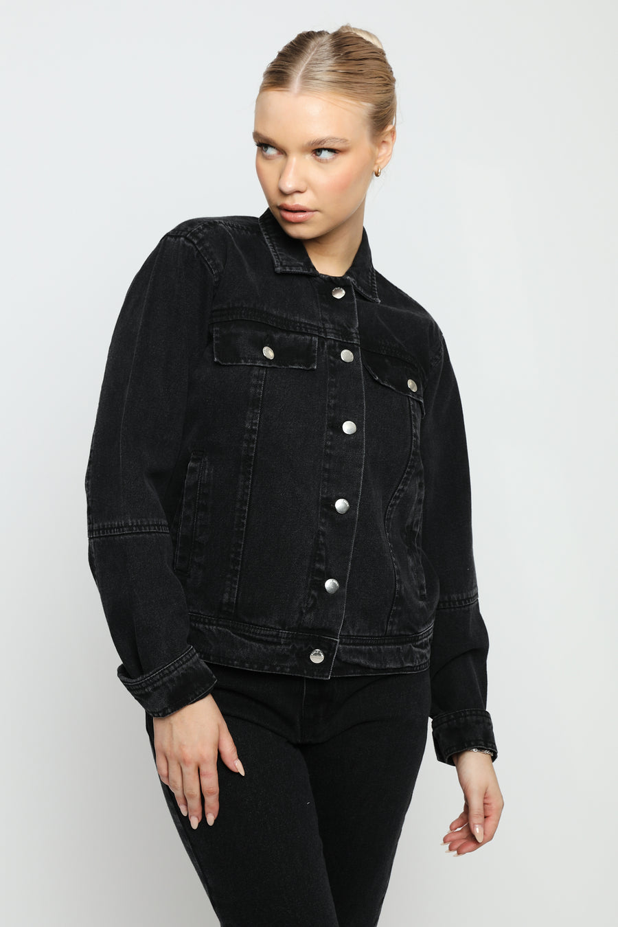 DENIM TRUCKER JACKET - BLACK WASH -  Women's Denim Jackets