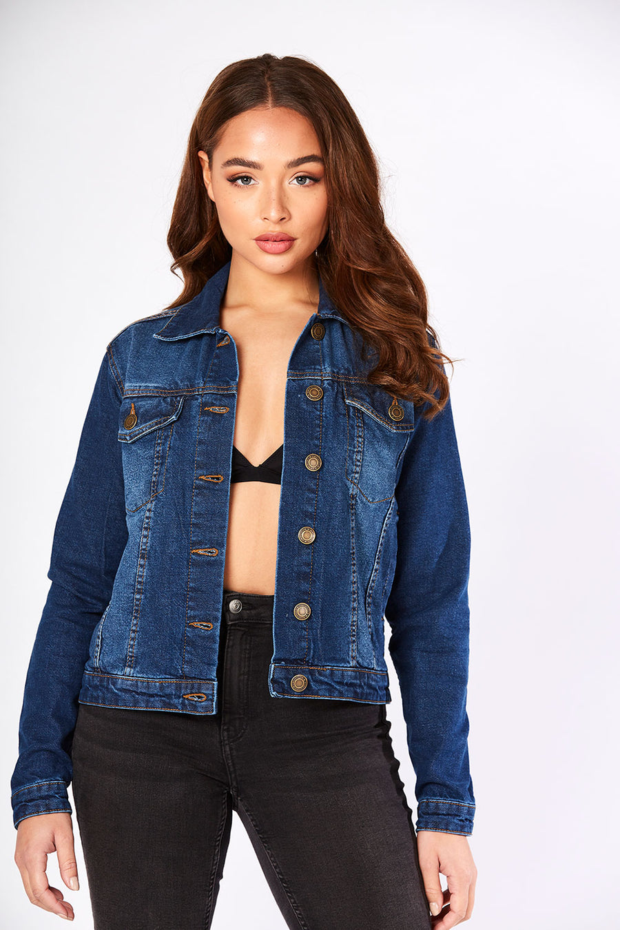 DENIM TRUCKER JACKET - DARK BLUE -  Women's Denim Jackets