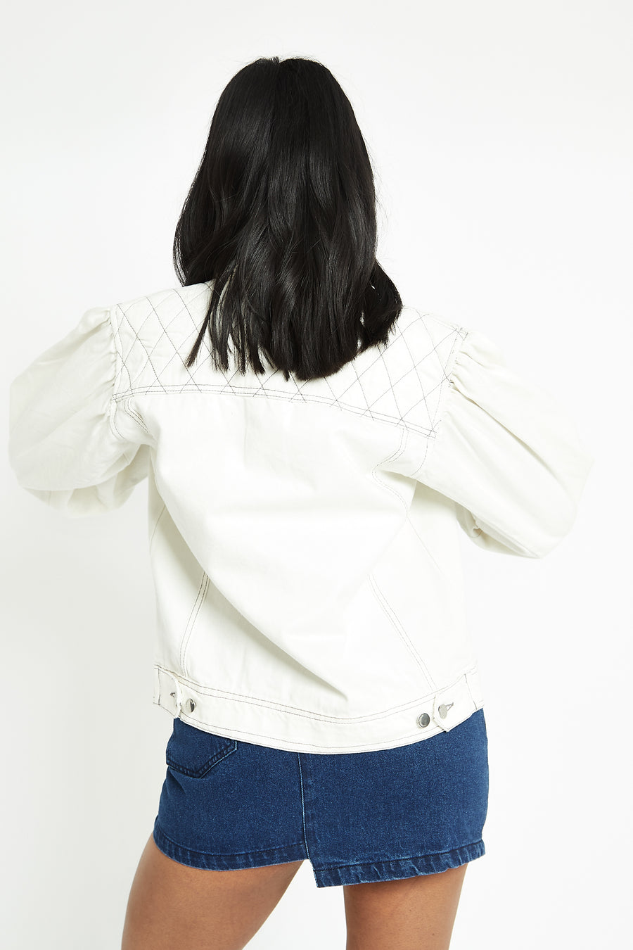 DENIM TRUCKER JACKET - WHITE -  Women's Denim Jackets