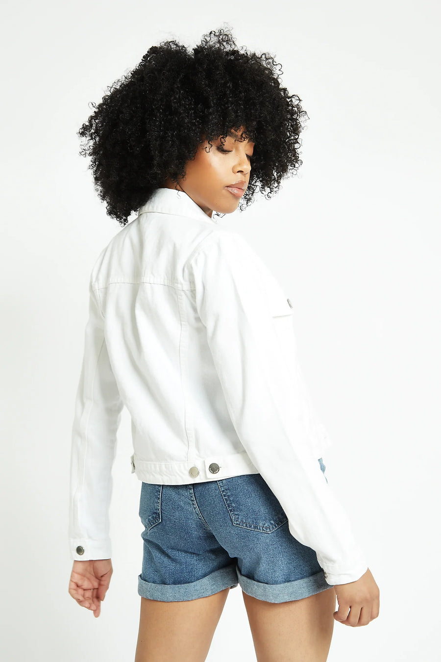DENIM TRUCKER JACKET - WHITE -  Women's Denim Jackets