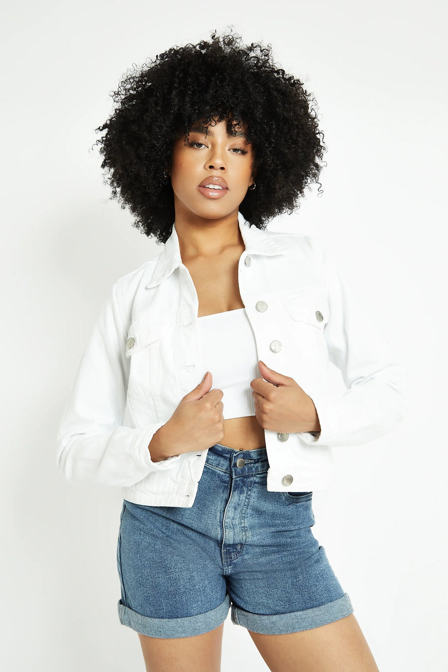 DENIM TRUCKER JACKET - WHITE -  Women's Denim Jackets