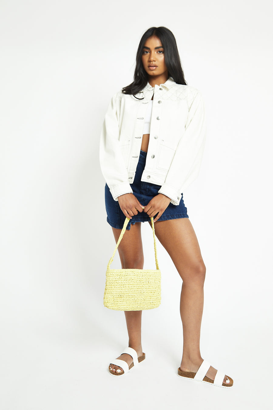 DENIM TRUCKER JACKET - WHITE -  Women's Denim Jackets