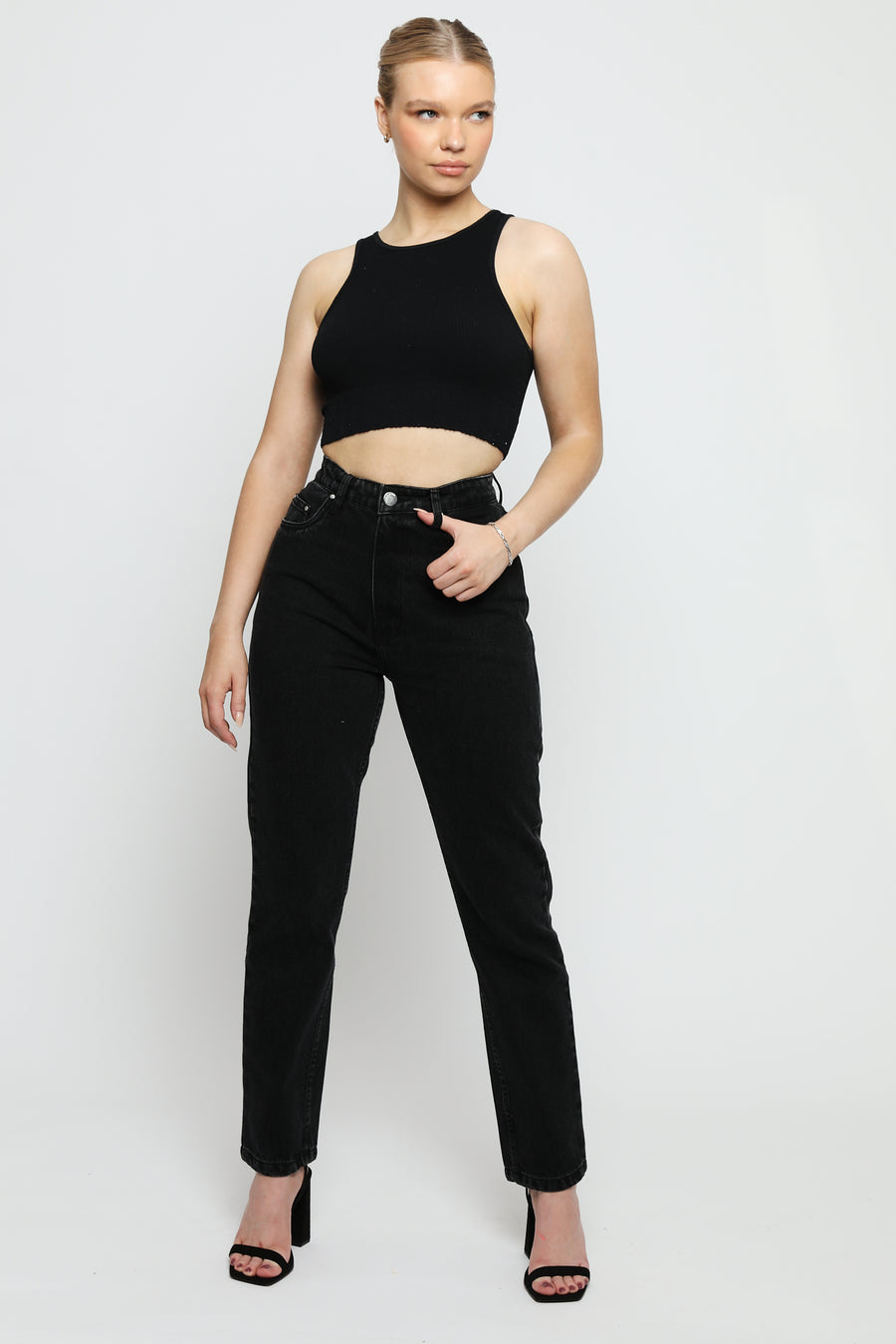 Evora High Rise Slim Straight Leg Jeans - Black -  Women's Straight Leg Jeans