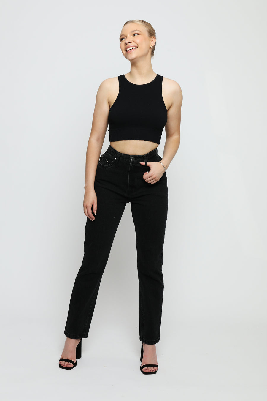 Evora High Rise Slim Straight Leg Jeans - Black -  Women's Straight Leg Jeans