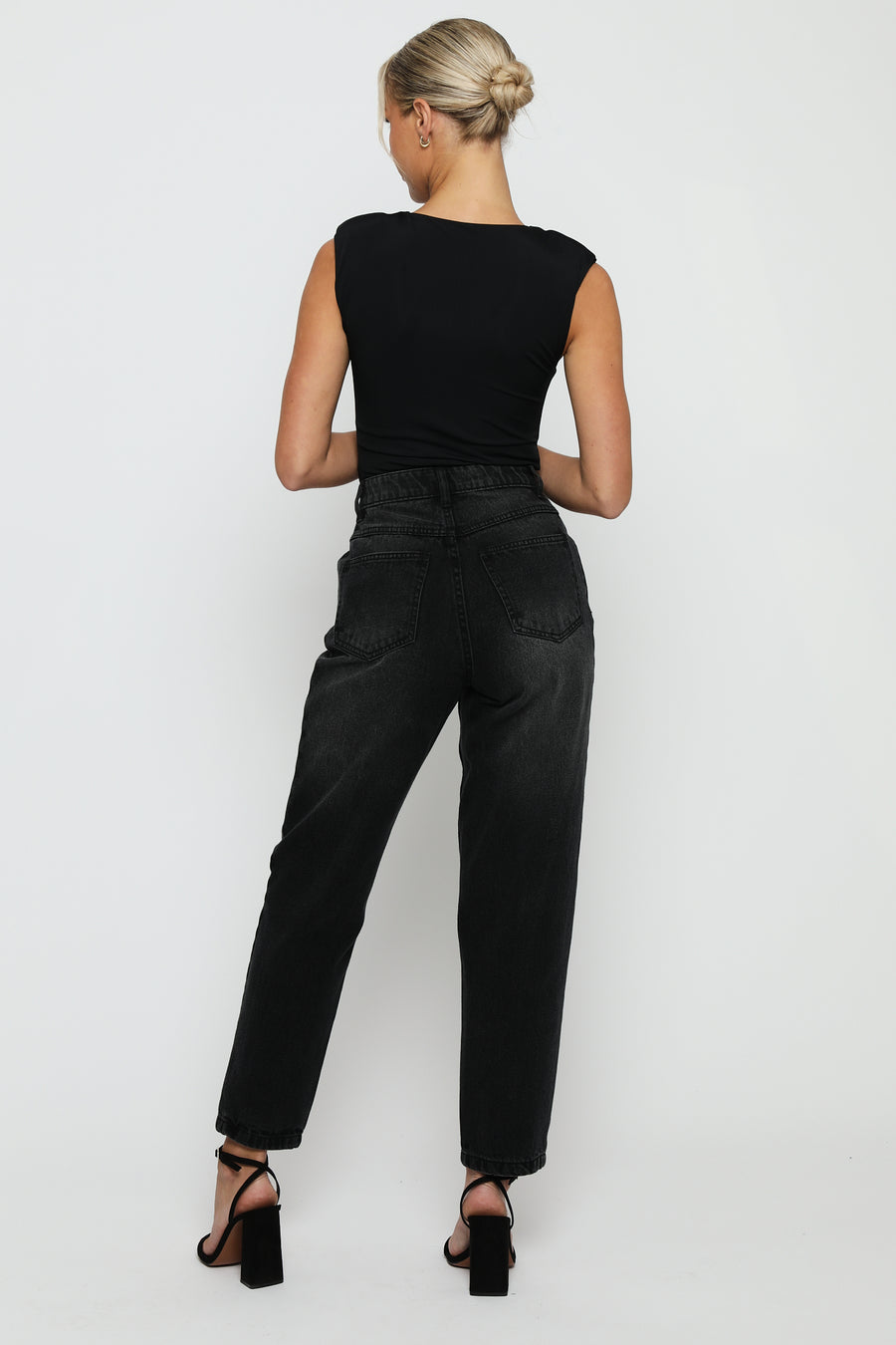 Evora High Waisted Relaxed Straight Leg Jeans - Black Wash -  Women's Straight Leg Jeans