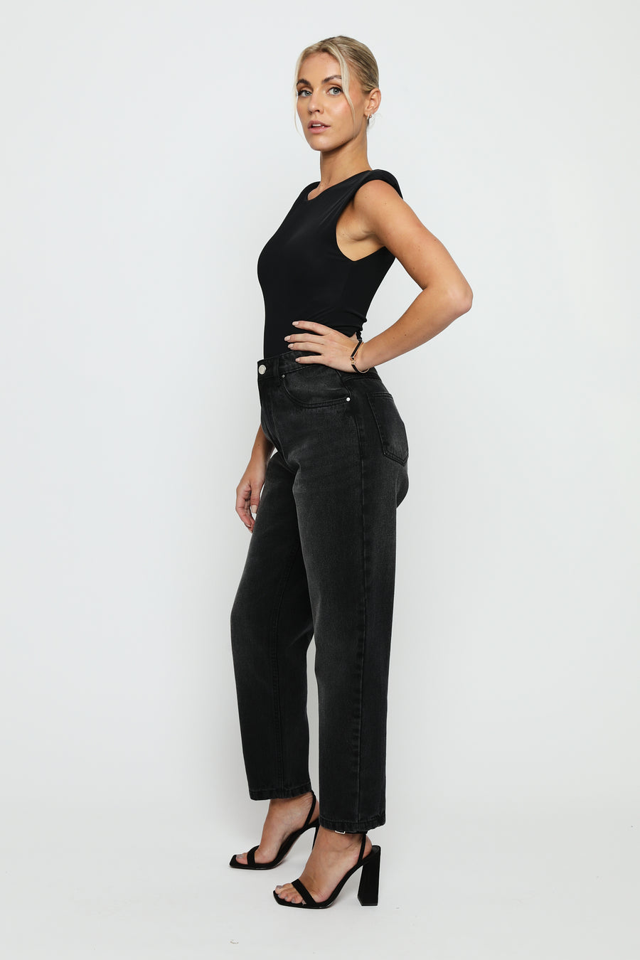 Evora High Waisted Relaxed Straight Leg Jeans - Black Wash -  Women's Straight Leg Jeans