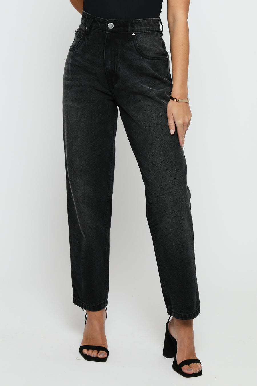 Evora High Waisted Relaxed Straight Leg Jeans - Black Wash -  Women's Straight Leg Jeans