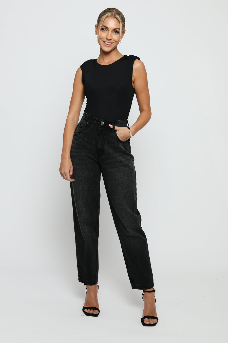 Evora High Waisted Relaxed Straight Leg Jeans - Black Wash -  Women's Straight Leg Jeans