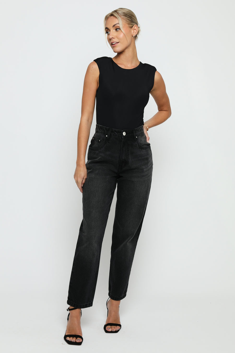Evora High Waisted Relaxed Straight Leg Jeans - Black Wash -  Women's Straight Leg Jeans