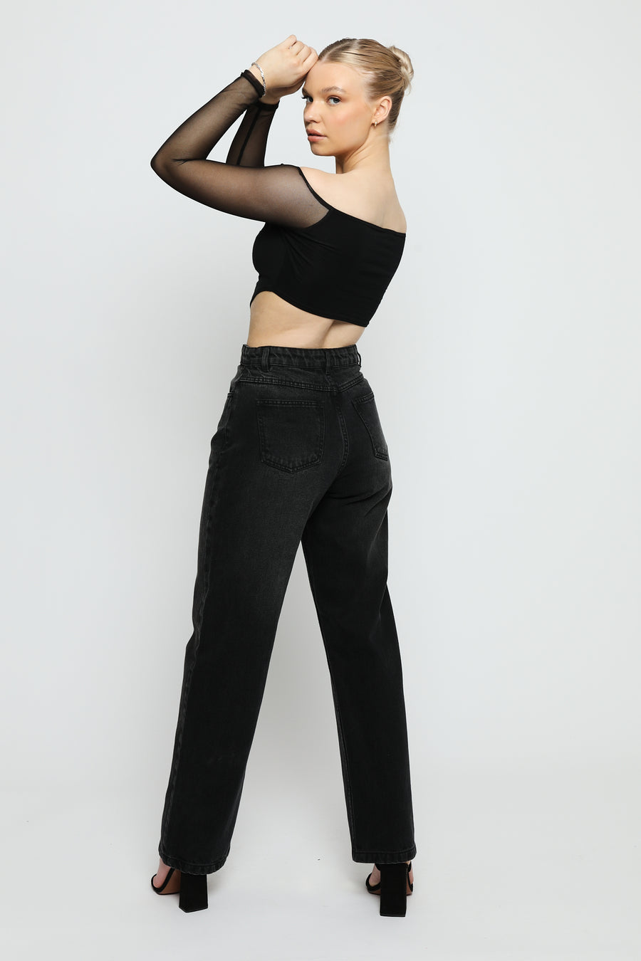 Evora High Waisted Stretch Relaxed Straight Leg Jeans - Black Wash -  Women's Straight Leg Jeans
