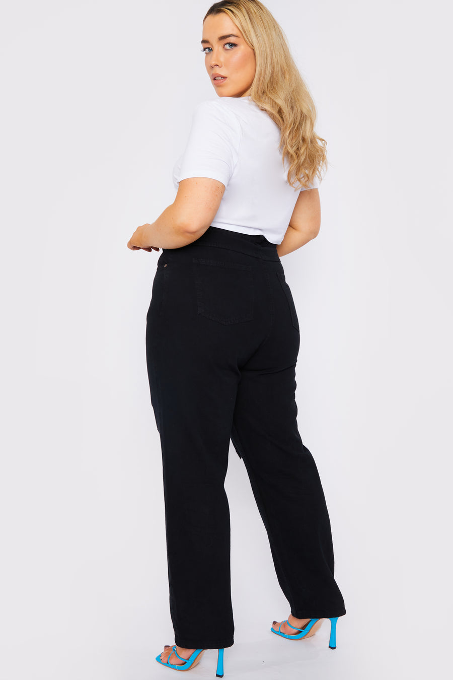 Evora Plus Size High Waisted Straight Leg Ripped Jeans - Black -  Women's Straight Leg Jeans