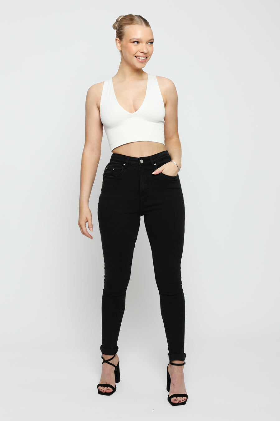 Evora Stretch Denim High Rise Skinny Jeans - Black -  Women's Skinny Jeans