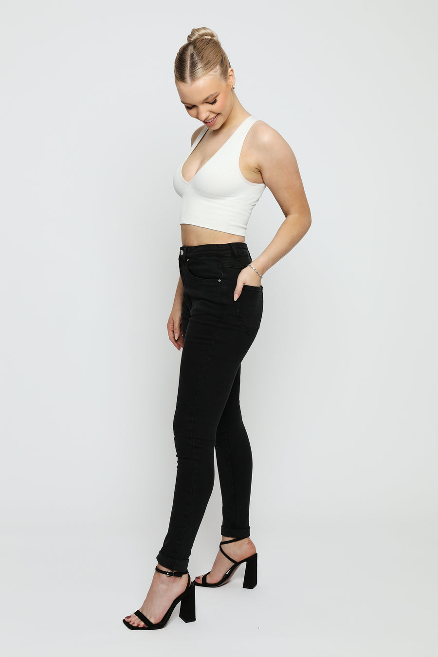 Evora Stretch Denim High Rise Skinny Jeans - Black -  Women's Skinny Jeans