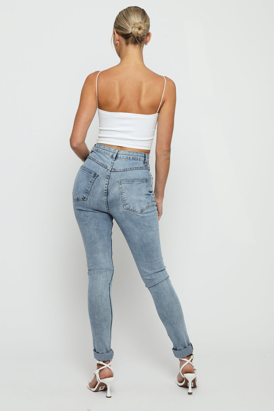 Feriya High Rise Stretch Denim Skinny Jeans - Stone Blue -  Women's Skinny Jeans