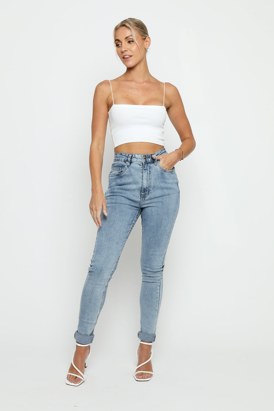 Feriya High Rise Stretch Denim Skinny Jeans - Stone Blue -  Women's Skinny Jeans