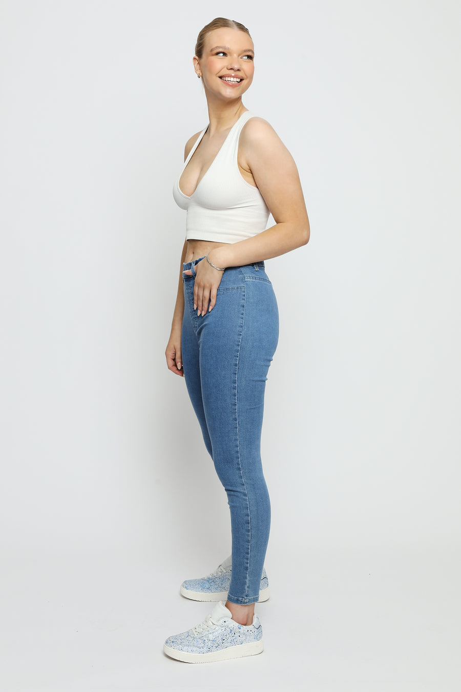 Gina Mid Rise Stretch Skinny Jeans - Mid Wash -  Women's Skinny Jean Jegging