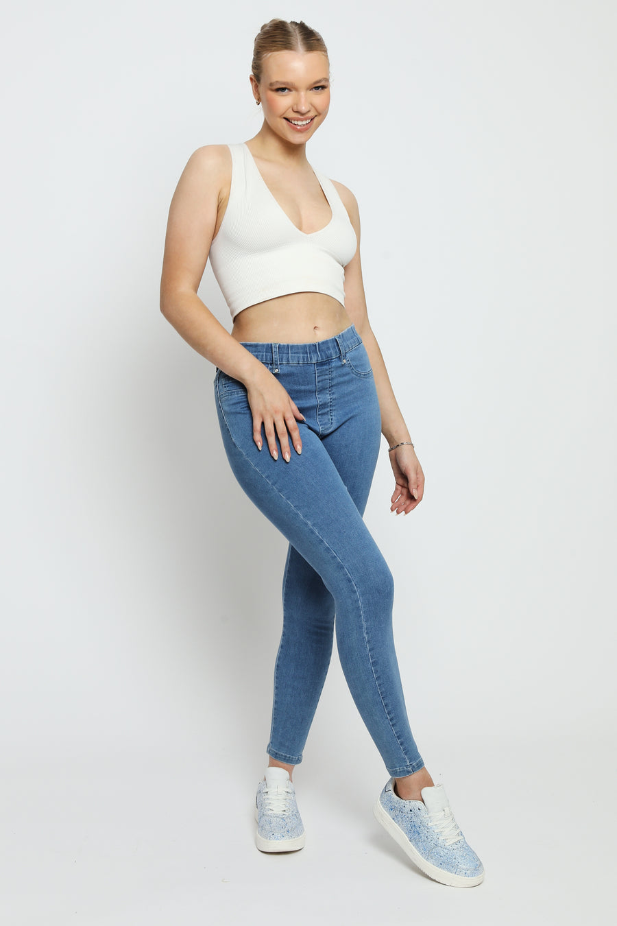 Gina Mid Rise Stretch Skinny Jeans - Mid Wash -  Women's Skinny Jean Jegging