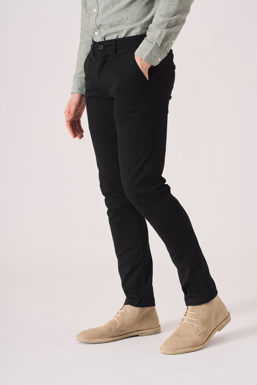 HADSON Stretch Slim Fit Chino Pants - Black -  Men's Chino Trousers