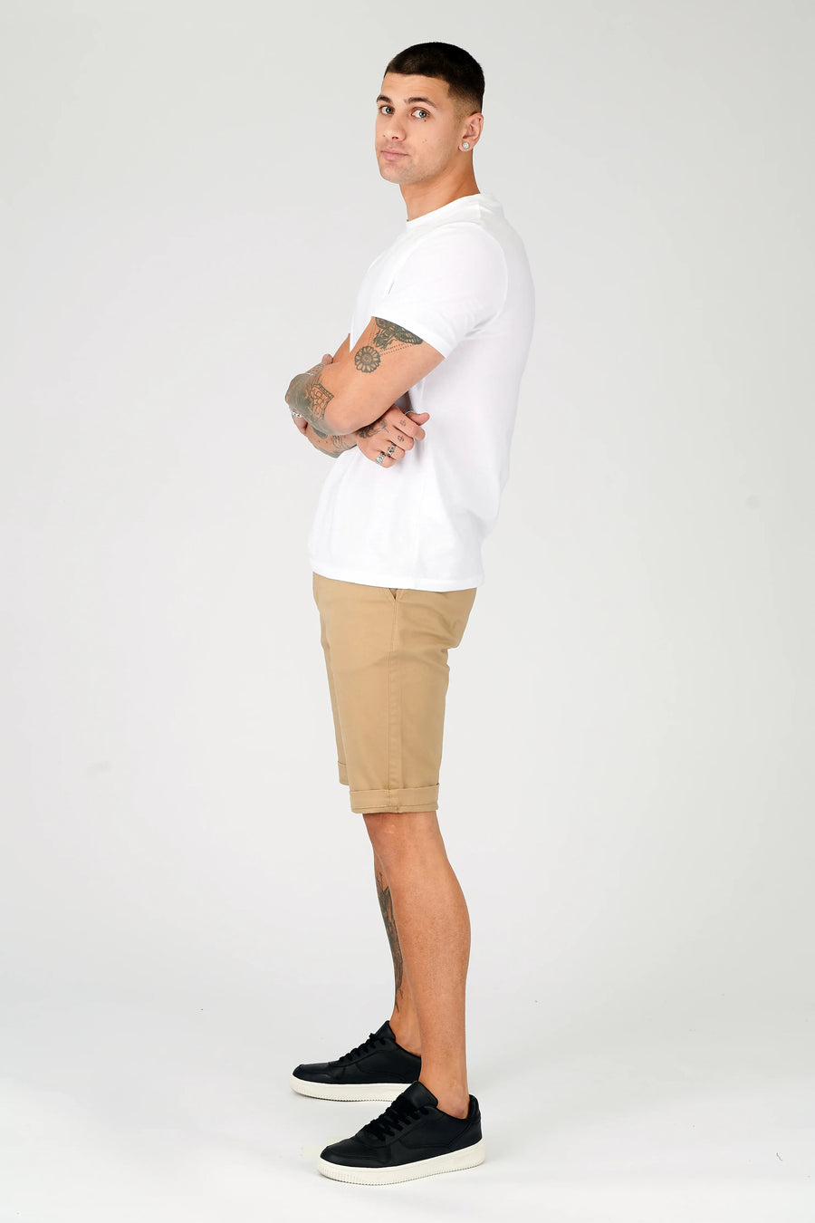HARWICK Stretch Slim Fit Chino Shorts - Stone Brown -  Men's Chino Shorts