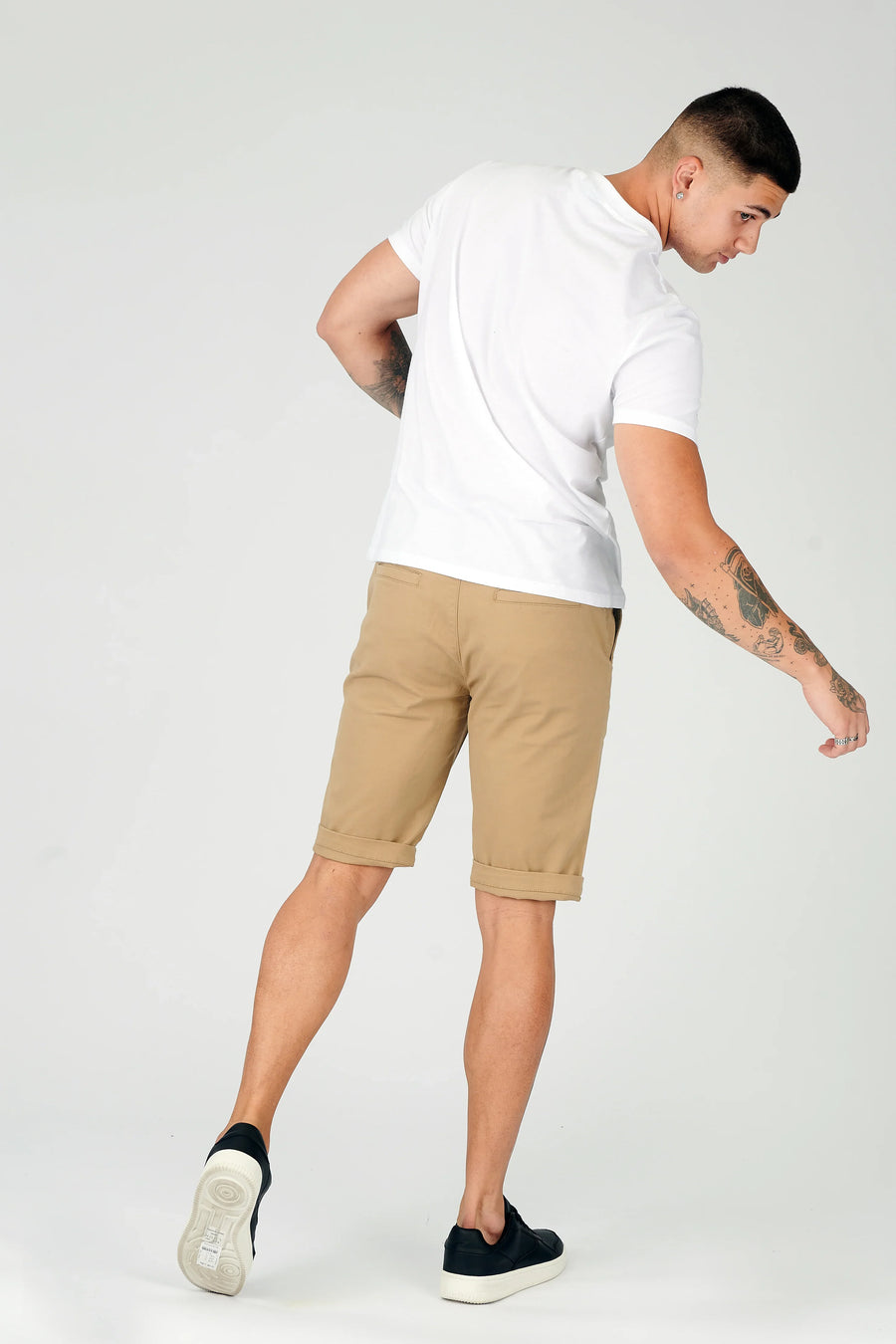 HARWICK Stretch Slim Fit Chino Shorts - Stone Brown -  Men's Chino Shorts