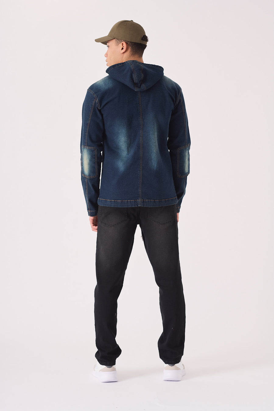 HOODED DENIM JACKET - INDIGO BLUE -  Men's Hooded Cargo Denim Jackets