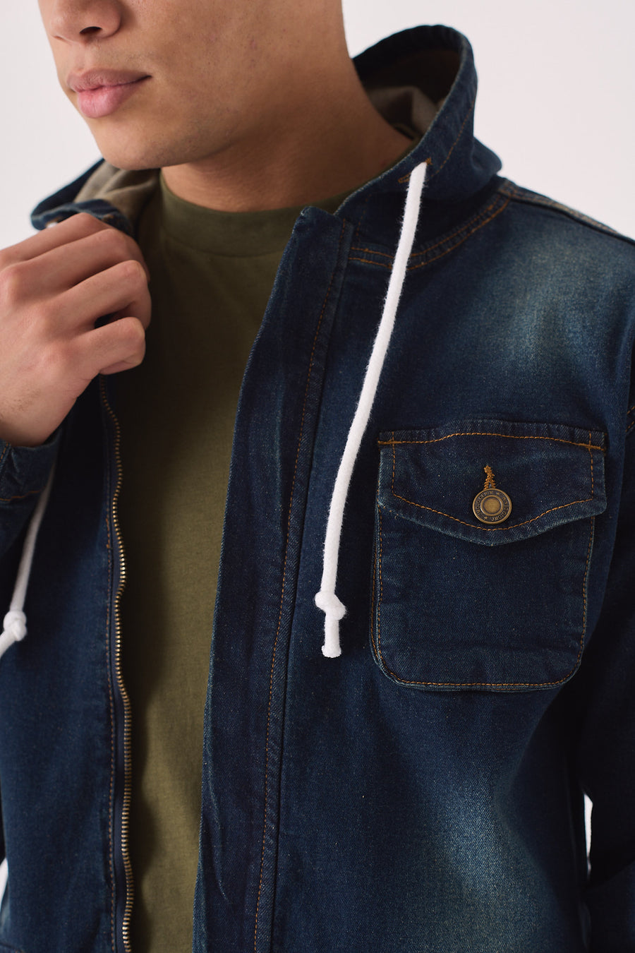 HOODED DENIM JACKET - INDIGO BLUE -  Men's Hooded Cargo Denim Jackets