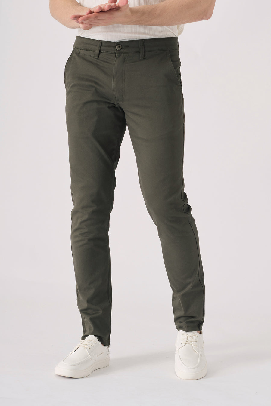 Slim Fit Stretch Chino Trouser - Dark Olive Green