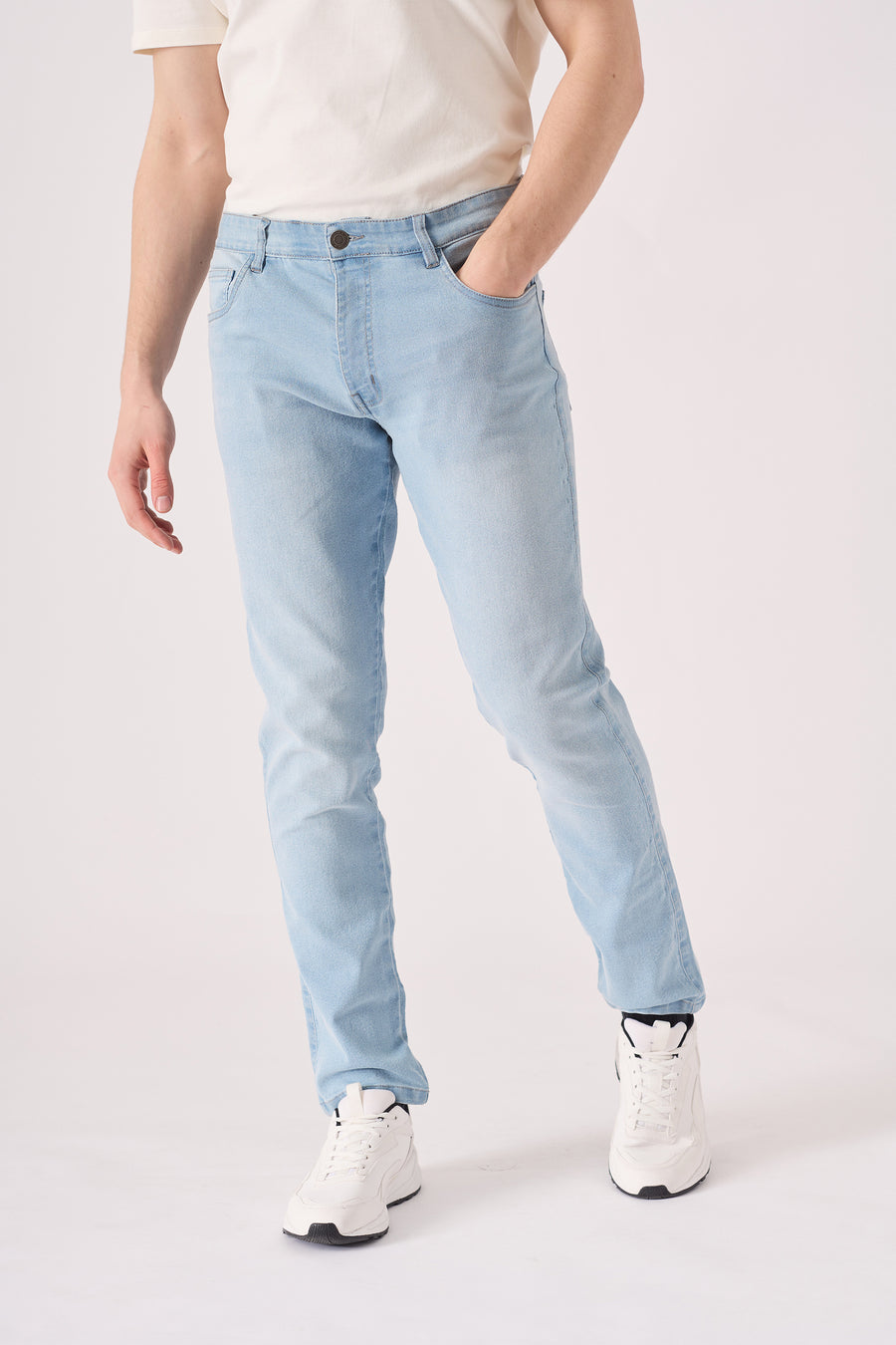 Stretch slim fit baby blue jeans in LIGHT BLUE for Men