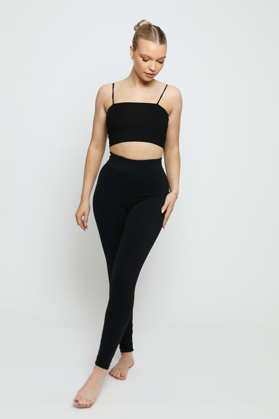 Regular Fitted Legging with Deep Waistband - Solid Black