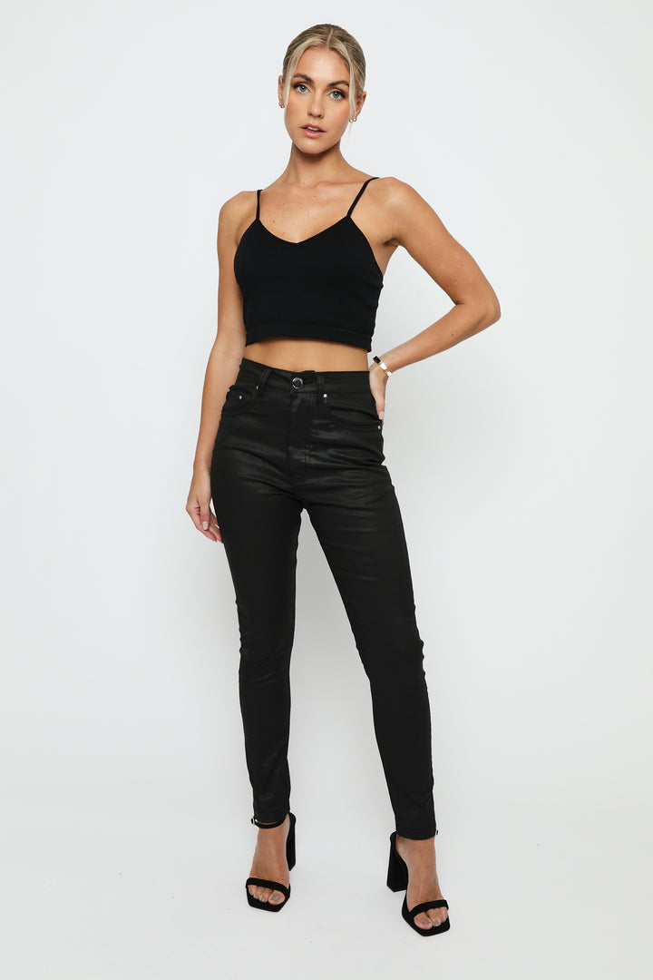 Women's Black Coated Skinny Jeans 