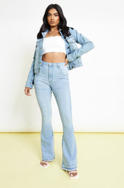 HIGH WAISTED STRETCH FLARE JEANS - LIGHT BLUE WASH