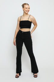 HIGH WAISTED FRAYED FLARE JEANS - BLACK WASH