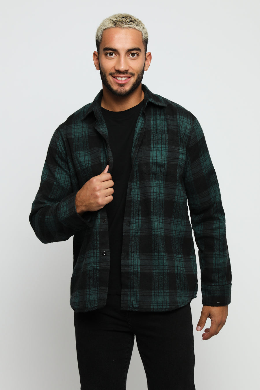 Men's Dark Green Plaid Flannel Check Shirt