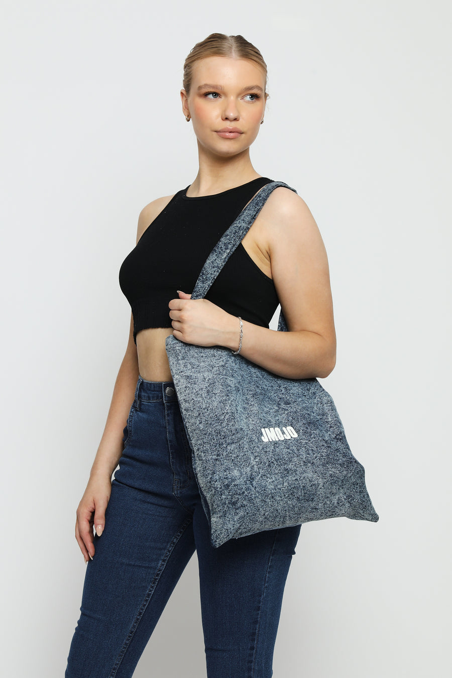 JMOJO DENIM BLUE ACID WASH TOTE BAG -  Tote Bags