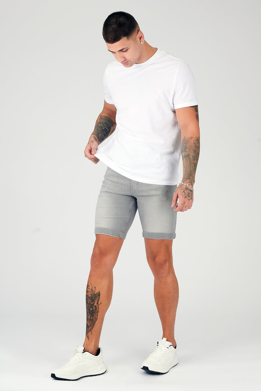 Men's Grey Slim Fit Denim Shorts - JMOJO
