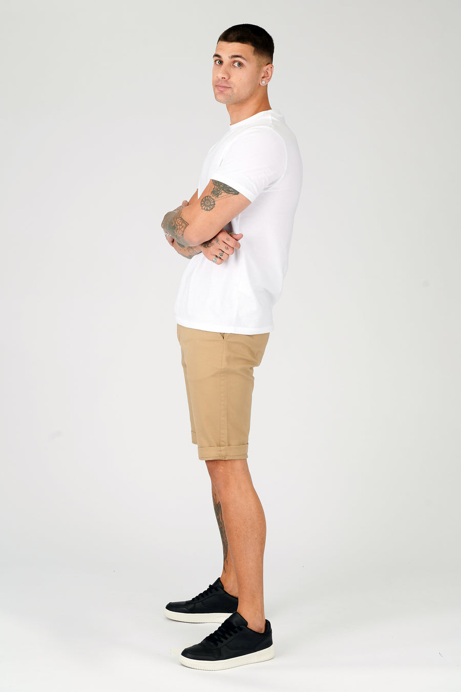 SLIM FIT STRETCH CHINO SHORTS - STONE BROWN