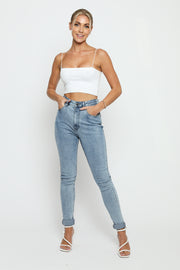 HIGH WAISTED STRETCH SKINNY JEANS - STONE BLUE