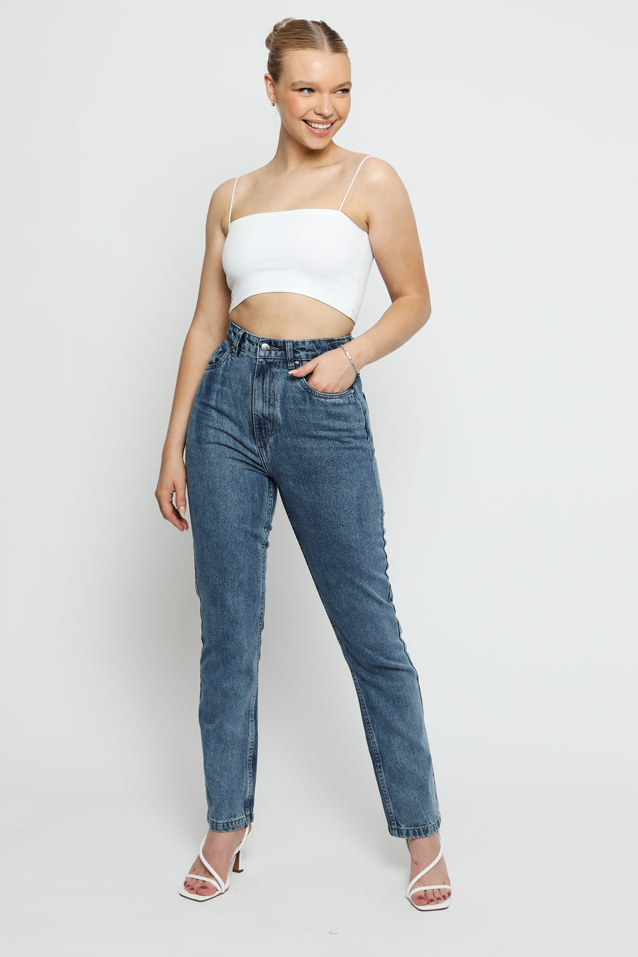 Jorah Stretch Denim High Rise Slim Straight Leg Jeans - Stone Blue -  Women's Straight Leg Jeans
