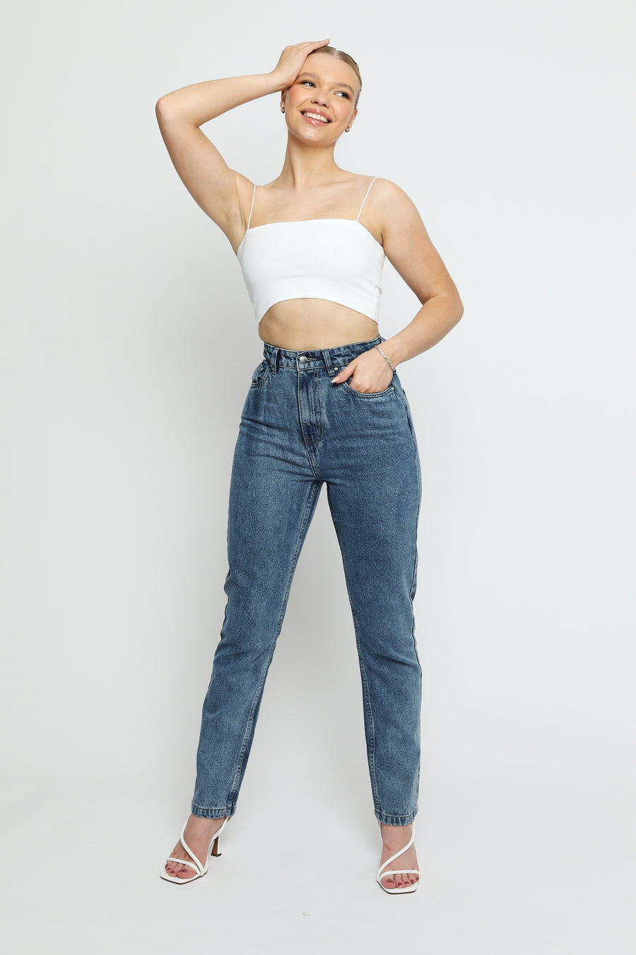 Jorah Stretch Denim High Rise Slim Straight Leg Jeans - Stone Blue -  Women's Straight Leg Jeans