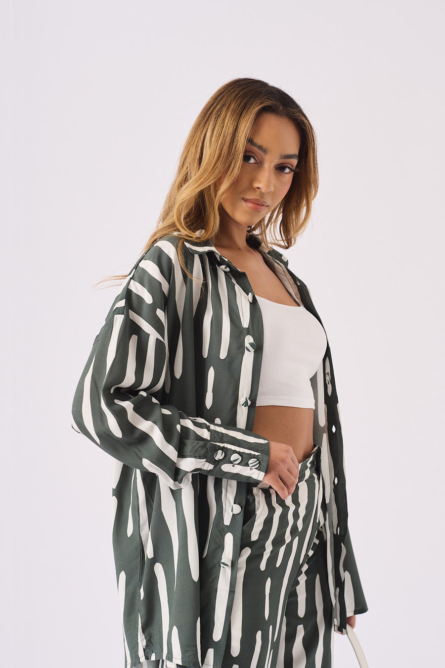LONGLINE OVERSIZED SHIRT - GREEN -  Women's Oversized Shirts