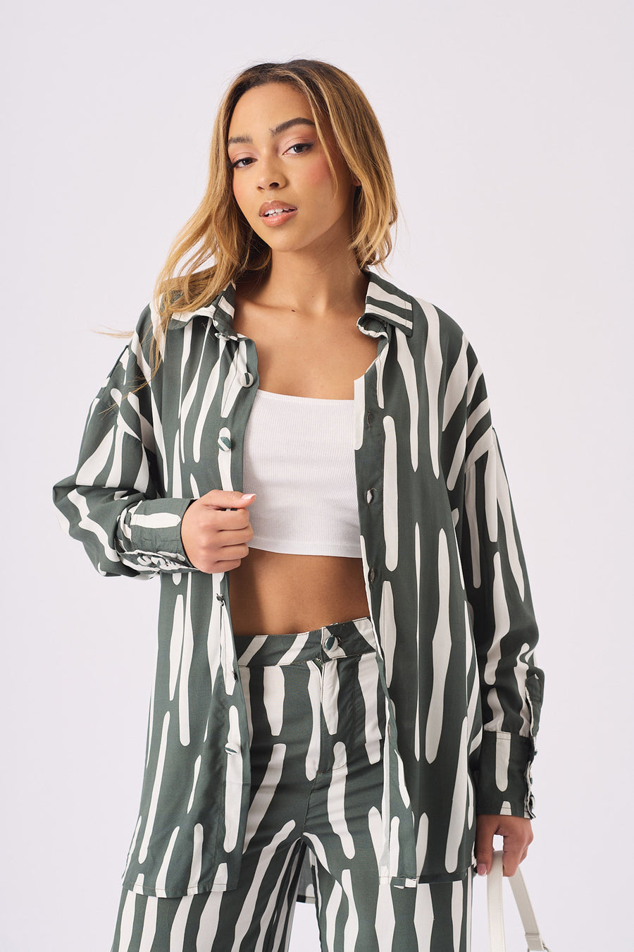 LONGLINE OVERSIZED SHIRT - GREEN -  Women's Oversized Shirts