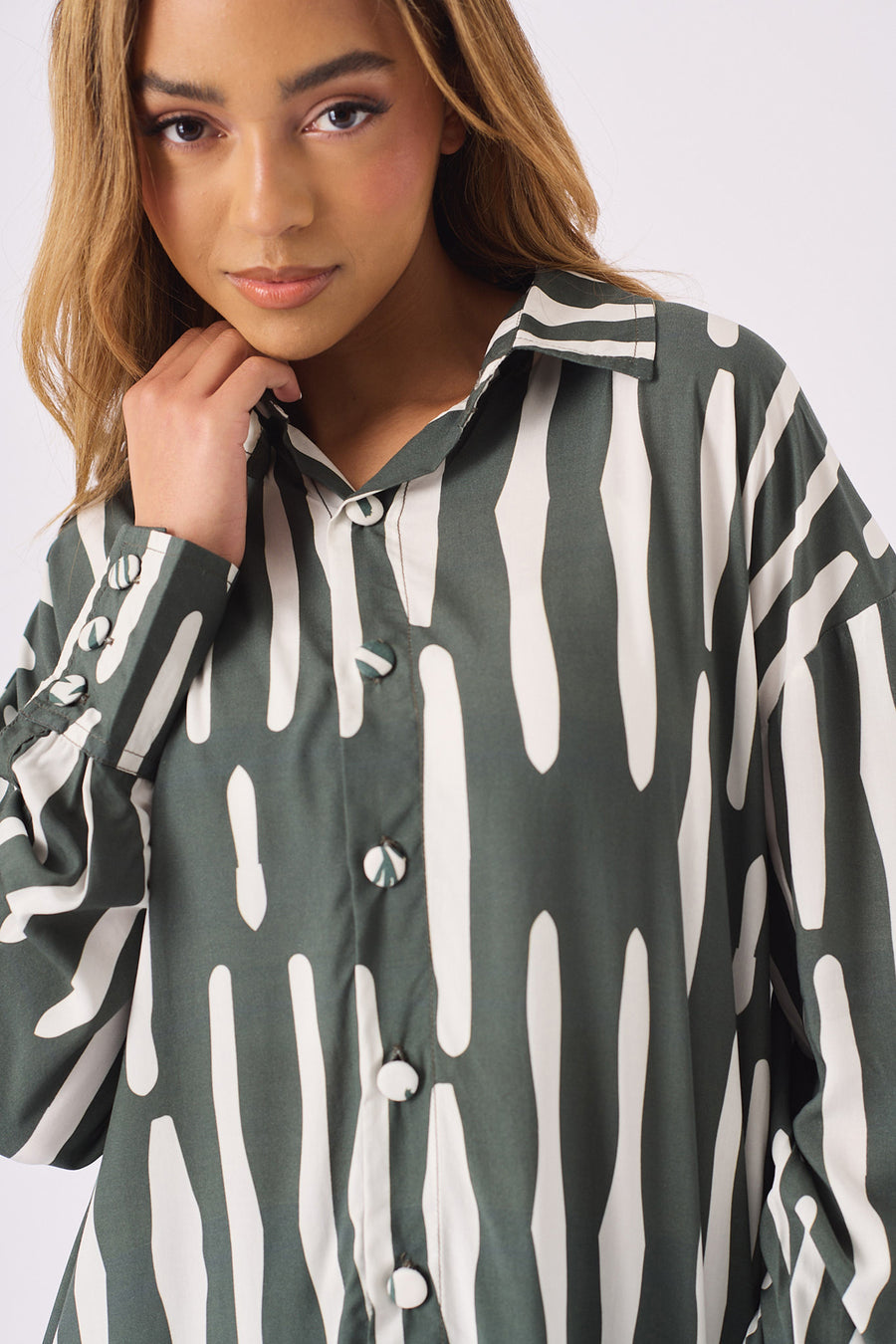 LONGLINE OVERSIZED SHIRT - GREEN -  Women's Oversized Shirts