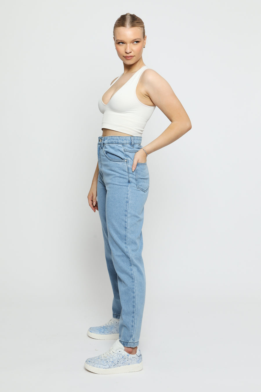 Luxzi High Waisted Stretch Denim Straight Leg Jeans - Light Blue -  Women's Straight Leg Jeans