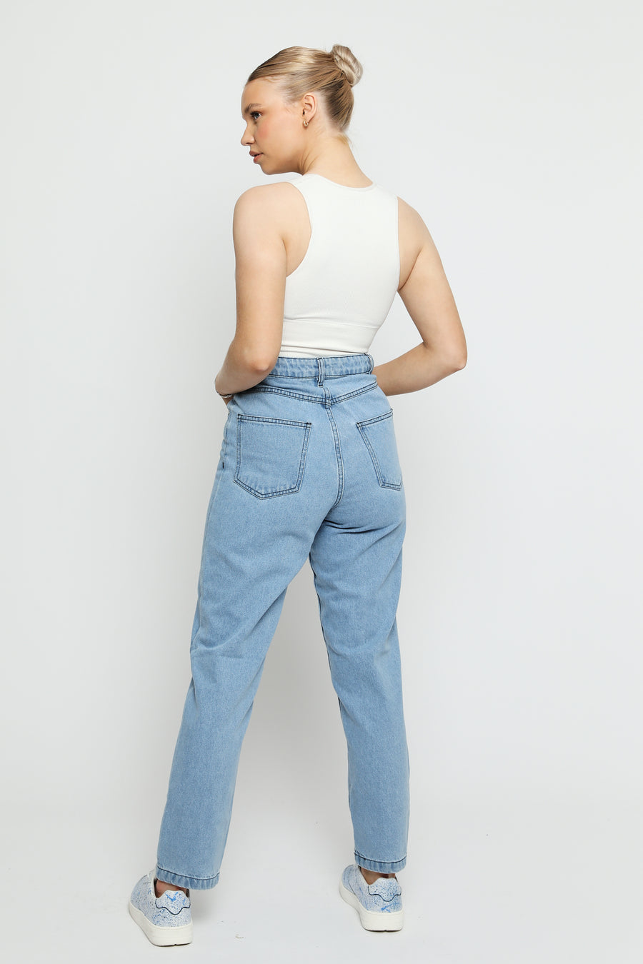 Luxzi High Waisted Stretch Denim Straight Leg Jeans - Light Blue -  Women's Straight Leg Jeans