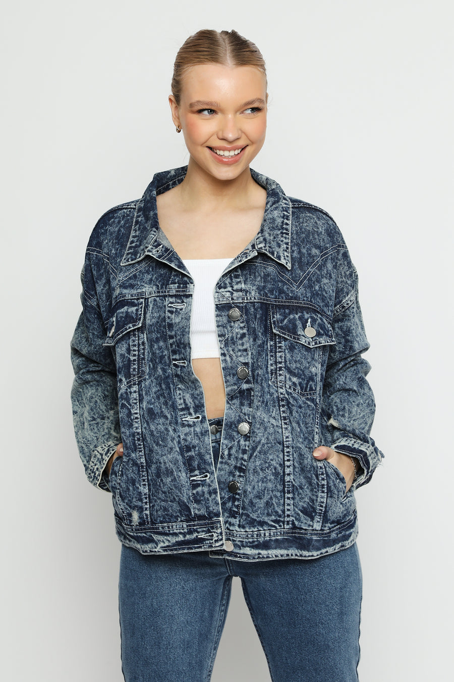 OVERSIZED DENIM JACKET - BLUE -  Women's Oversize denim Jacket
