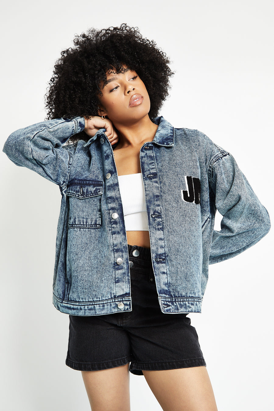 OVERSIZED DENIM JACKET - BLUE -  Women's Oversized Printed denim Jackets