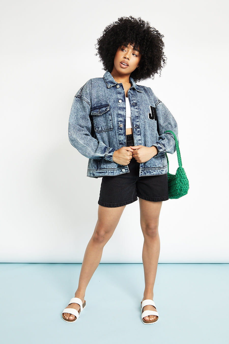 OVERSIZED DENIM JACKET - BLUE -  Women's Oversized Printed denim Jackets
