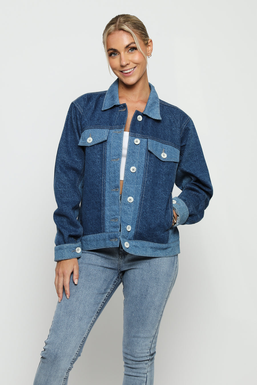 OVERSIZED DENIM JACKET - MID BLUE -  Women's Oversize denim Jacket