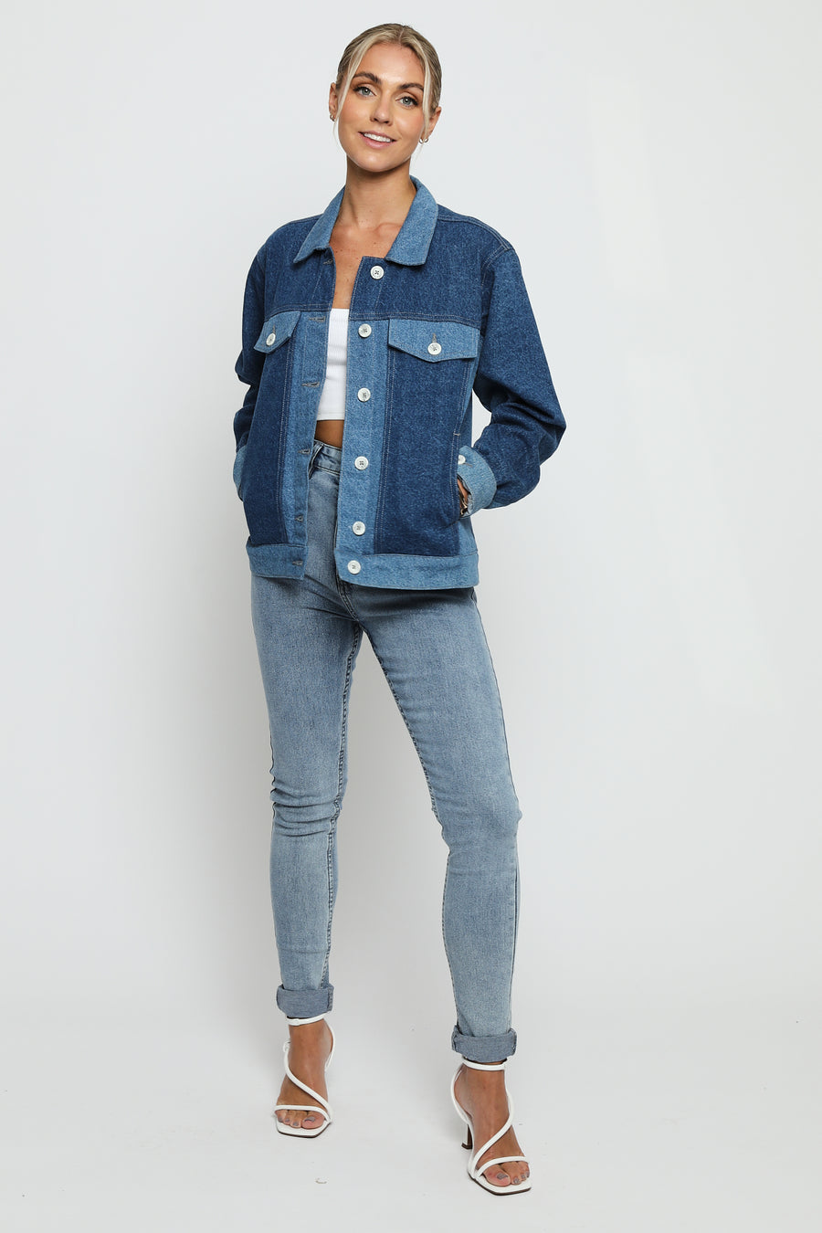 OVERSIZED DENIM JACKET - MID BLUE -  Women's Oversize denim Jacket